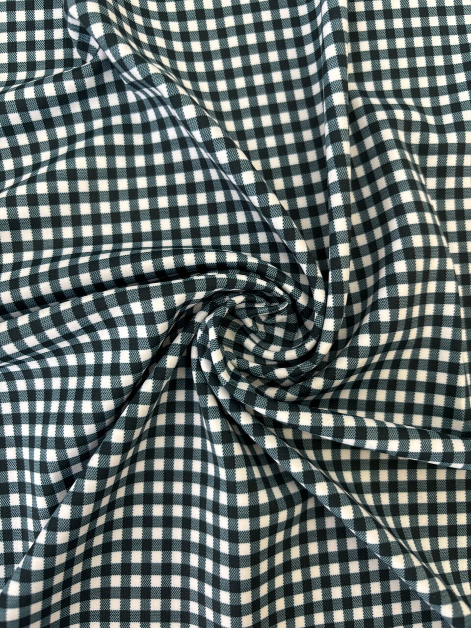 1 Yard Black Gingham Print Spandex Fabric Four-Way Stretch Swimwear Dancewear Costumes Leggings 58/60 Inches Wide